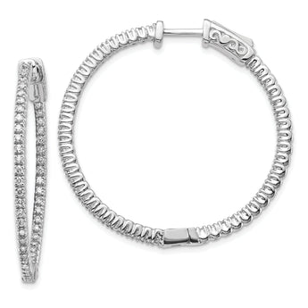 14k White Gold Diamond Round Hoop w/Safety Clasp Earrings