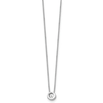 Sterling Silver Diamond Open Circle Necklace with Rhodium Finish