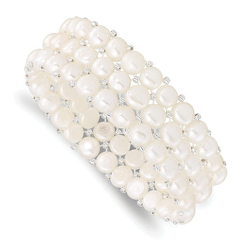 White Freshwater Pearl Multi-Row Stretch Bracelet