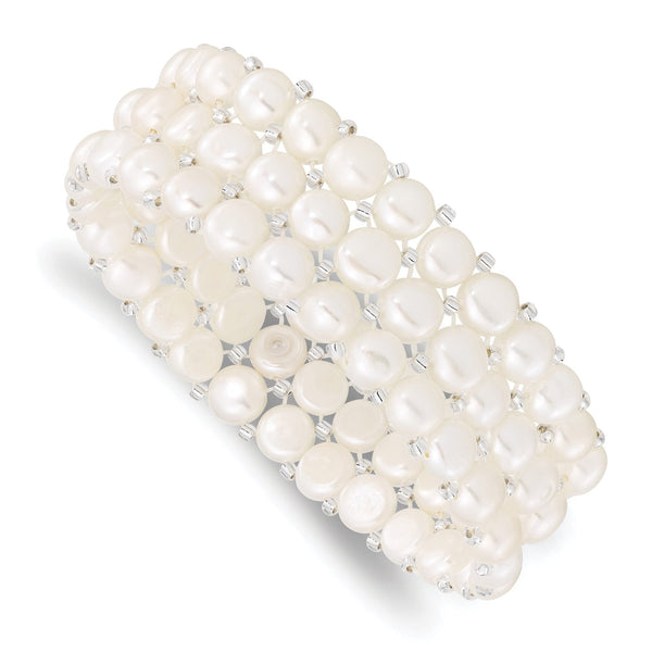 White Freshwater Pearl Multi-Row Stretch Bracelet