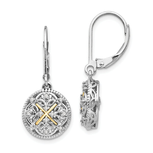 Vintage Sterling Silver 14K Gold Diamond Dangle Earrings