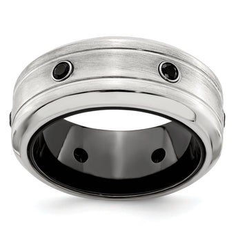 Black Spinel Wedding Band in Black Titanium & Sterling Silver, 10mm
