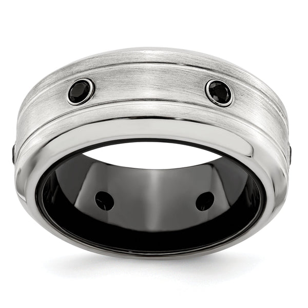 Black Spinel Wedding Band in Black Titanium & Sterling Silver, 10mm