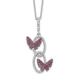 Sterling Silver CZ Necklace with Red Butterfly Charm