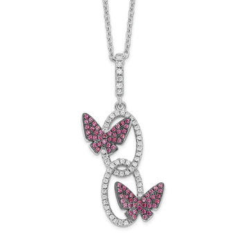 Sterling Silver CZ Necklace with Red Butterfly Charm