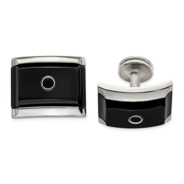 Black Spinel Cuff Links in Black Titanium & Silver by Edward Mirell