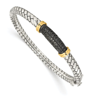 Sterling Silver 14K Accent Black Diamond Bangle Bracelet