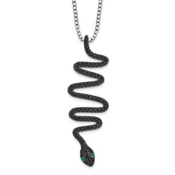 Brilliant Embers Sterling Silver Snake Necklace with Green Black Spinel