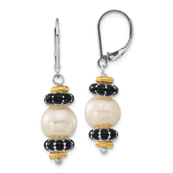 Sterling Silver 14K Gold Accent Pearl Enamel Dangle Earrings