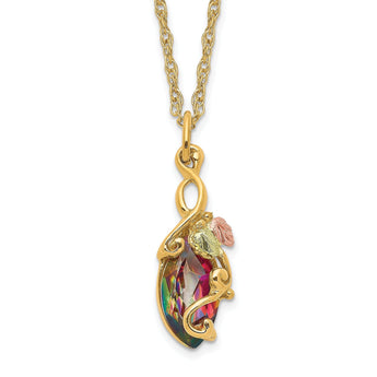 10K Tri-Color Gold Mystic Topaz Necklace with Elegant Pendant