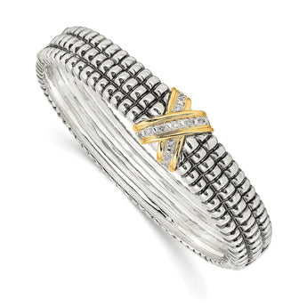 Sterling Silver 14K Gold Diamond Accent Hinged Bangle