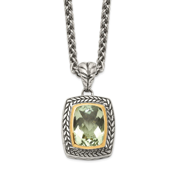 Cushion Bezel Green Quartz Necklace in Sterling Silver, 20 Inch