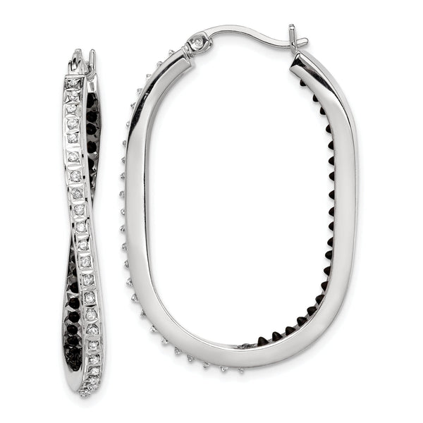 Sterling Silver Platinum-Plated Black & White Diamond Hoop Earrings Elegant Polished Design
