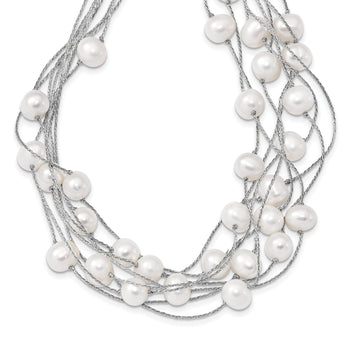 Sterling Silver 925 Multi-Strand White Pearl Necklace, Elegant Women's Jewelry