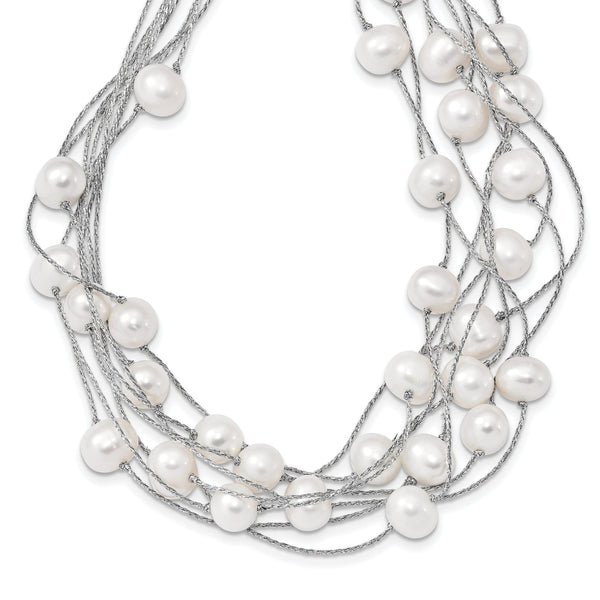 Sterling Silver 925 Multi-Strand White Pearl Necklace, Elegant Women's Jewelry