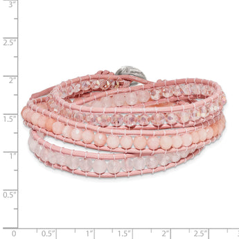 Pink Leather Cord Multi-Wrap Bracelet, 7mm with Extender, 20 Inch