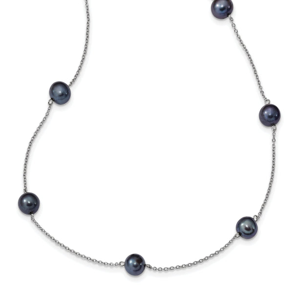 Sterling Silver Black Pearl Necklace with Polished Finish