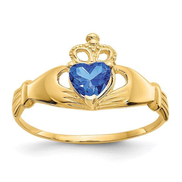 14k CZ September Birthstone Claddagh Heart Ring