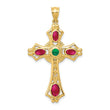 14K Gold Ruby and Emerald Cabochon Cross Pendant Elegant, Natural Gemstones