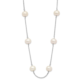 14K White Gold Freshwater Pearl Necklace with Rhodium Finish