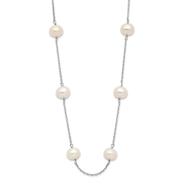 14K White Gold Freshwater Pearl Necklace with Rhodium Finish