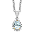 Brilliant Gemstones Sterling Silver with 14K Accent Rhodium-plated Sky Blue Topaz and Diamond 18 Inch Necklace with 2 Inch Extender