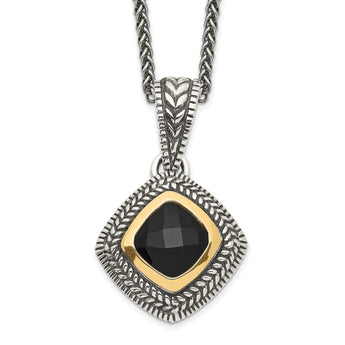 Cushion Bezel Black Onyx Necklace in Sterling Silver, 18 Inch