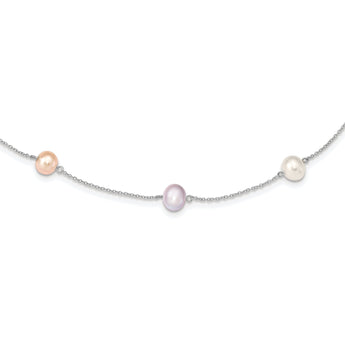 Sterling Silver Multi-Color Pearl Cable Necklace 18 Polished