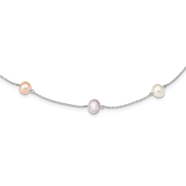 Sterling Silver Multi-Color Pearl Cable Necklace 18 Polished