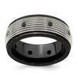 Black Spinel Grooved Wedding Band in Titanium, 9mm