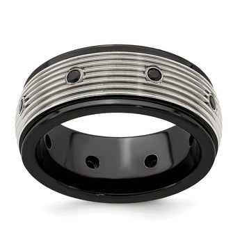 Black Spinel Grooved Wedding Band in Titanium, 9mm