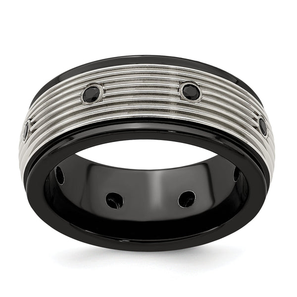 Black Spinel Grooved Wedding Band in Titanium, 9mm