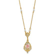 1928 Jewelry Gold-tone Imitation Pearl Pink Porcelain Rose and Clear Crystal Filigree Teardrop 17 inch Necklace