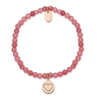 Chisel Pink Jade Bracelet in Rose IP-Plated Stainless Steel, 3.9mm, 6.5 Inch