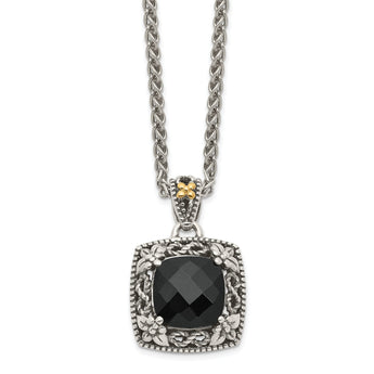 Square Black Onyx Necklace in Sterling Silver, 18x1.75mm, 18 Inch