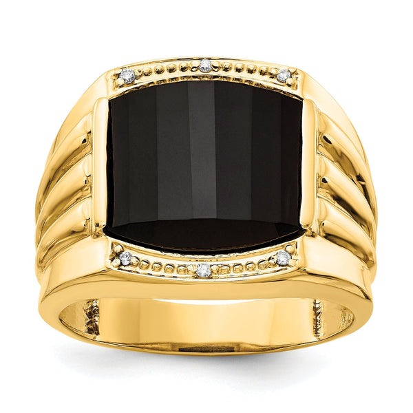 14k Barrel Onyx and AAA Diamond Mens Ring