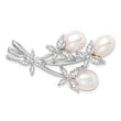 Sterling Silver Rhodium-Plated Floral Pearl Brooch with CZ Elegance