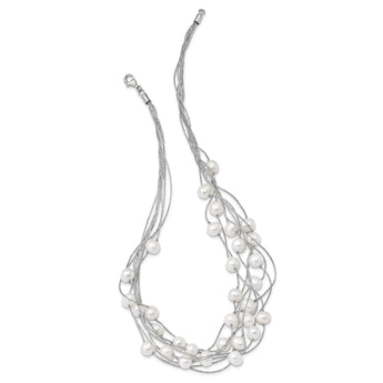 Sterling Silver 925 Multi-Strand White Pearl Necklace, Elegant Women's Jewelry