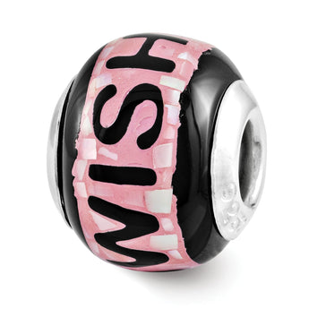 Sterling Silver 925 Mosaic Bead with Pink/Black Mother of Pearl Detailing