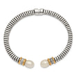 Sterling Silver 14K Gold Pearl Diamond Hinged Cuff Bracelet
