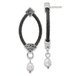 Black Titanium & Silver Dangle Earrings with Pearl Floral Accent