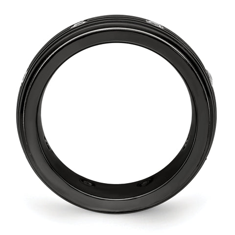 White Sapphire Grooved Wedding Band in Titanium, 9mm