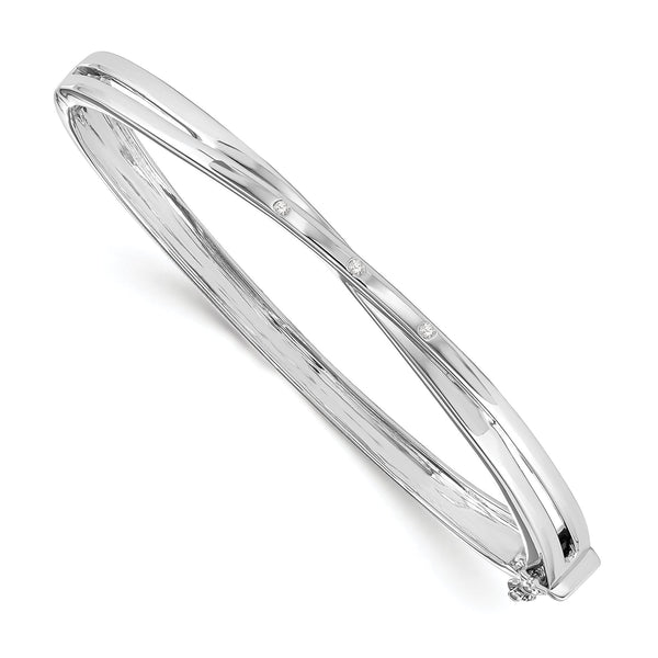 Sterling Silver Diamond X Bangle with Rhodium Polish