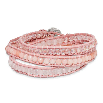 Pink Leather Cord Multi-Wrap Bracelet, 7mm with Extender, 20 Inch