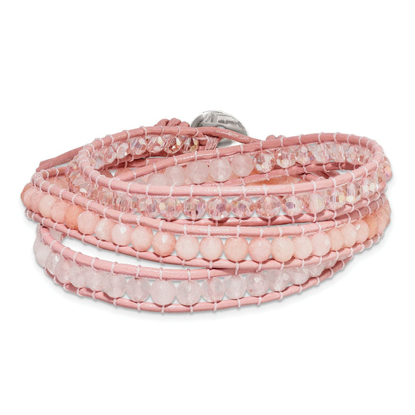 Pink Leather Cord Multi-Wrap Bracelet, 7mm with Extender, 20 Inch