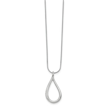 Sterling Silver Diamond Teardrop Necklace with Rhodium Finish and Extender