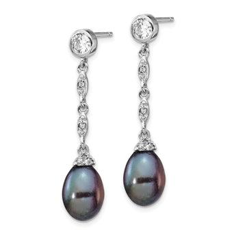 Cheryl Sterling Silver Rhodium-Plated Teardrop Pearl & CZ Dangle Earrings