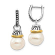 Sterling Silver 14K Gold Pearl Diamond Hoop Dangle Earrings Elegant Design
