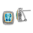 Swiss Blue Topaz Sterling Silver Earrings with 14K Gold Accents, Antique Style