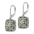 Sterling Silver and 14K Gold Peridot Diamond Leverback Earrings